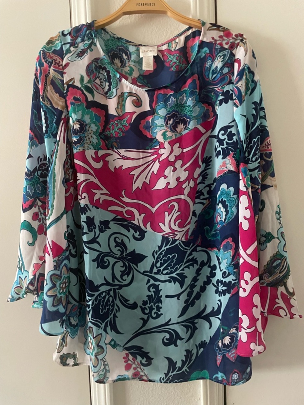 Chico’s Floral Blue and Pink Women's Top